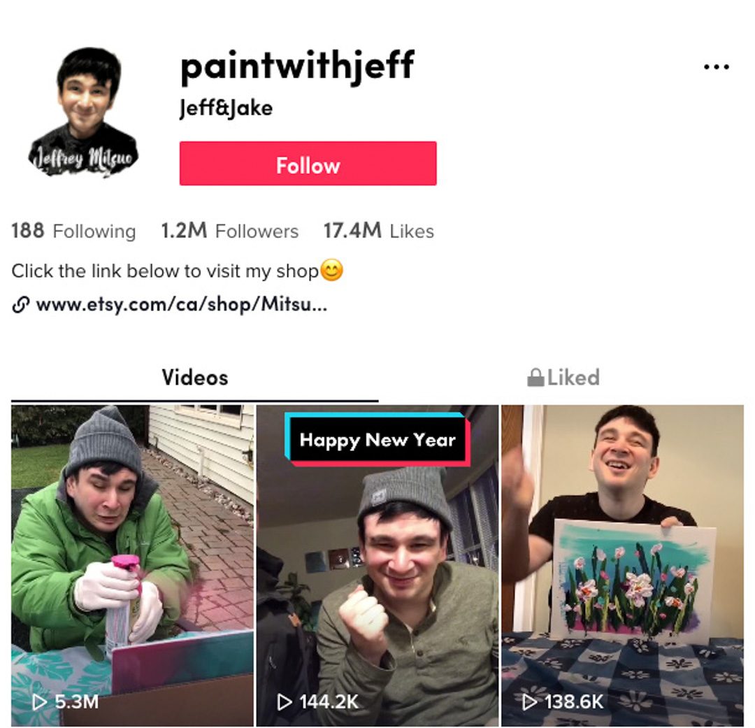A screenshot of @paintwithjeff Tik Tok account home page.
