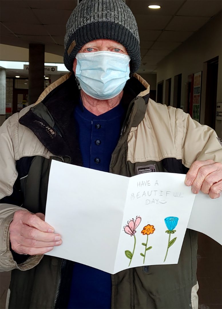 Don C, is a Northview Adult Day Program Client and one of many OCSS 55+ clients to receive a handmade card by Durham College PSW students. He thinks receiving a card is great and a neat idea.