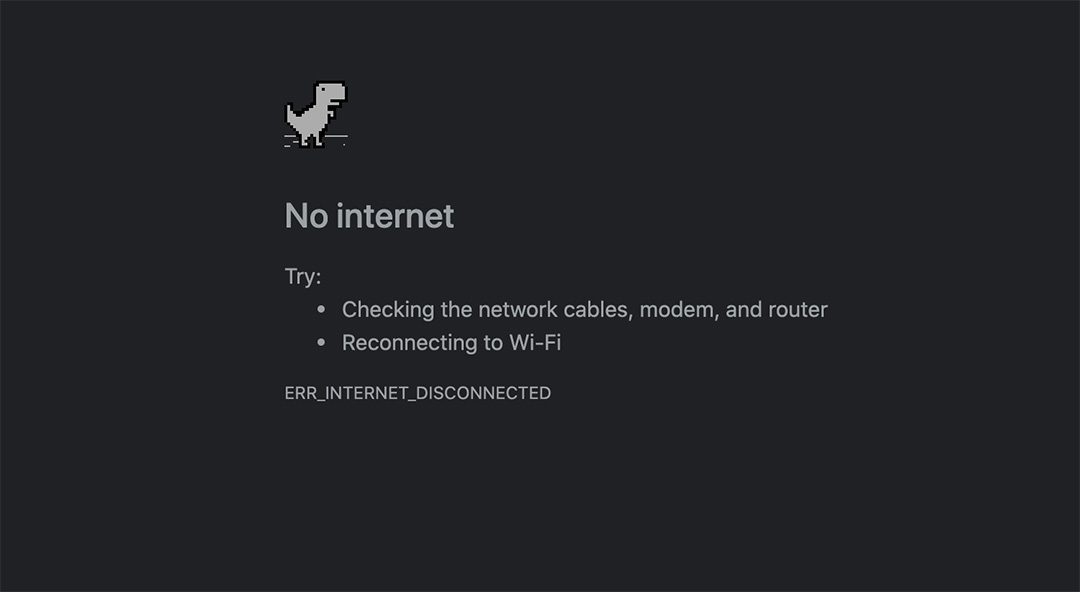 An error message tells a computer user the internet is not functioning.