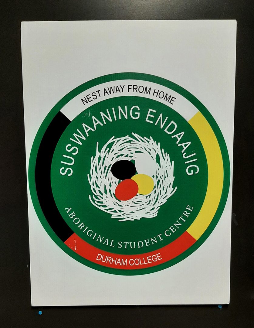 The First Peoples Indigenous Centre is also known as, “Suswaaning Endaajig” which means, “nest away from home.” The sign is located outside the centre.