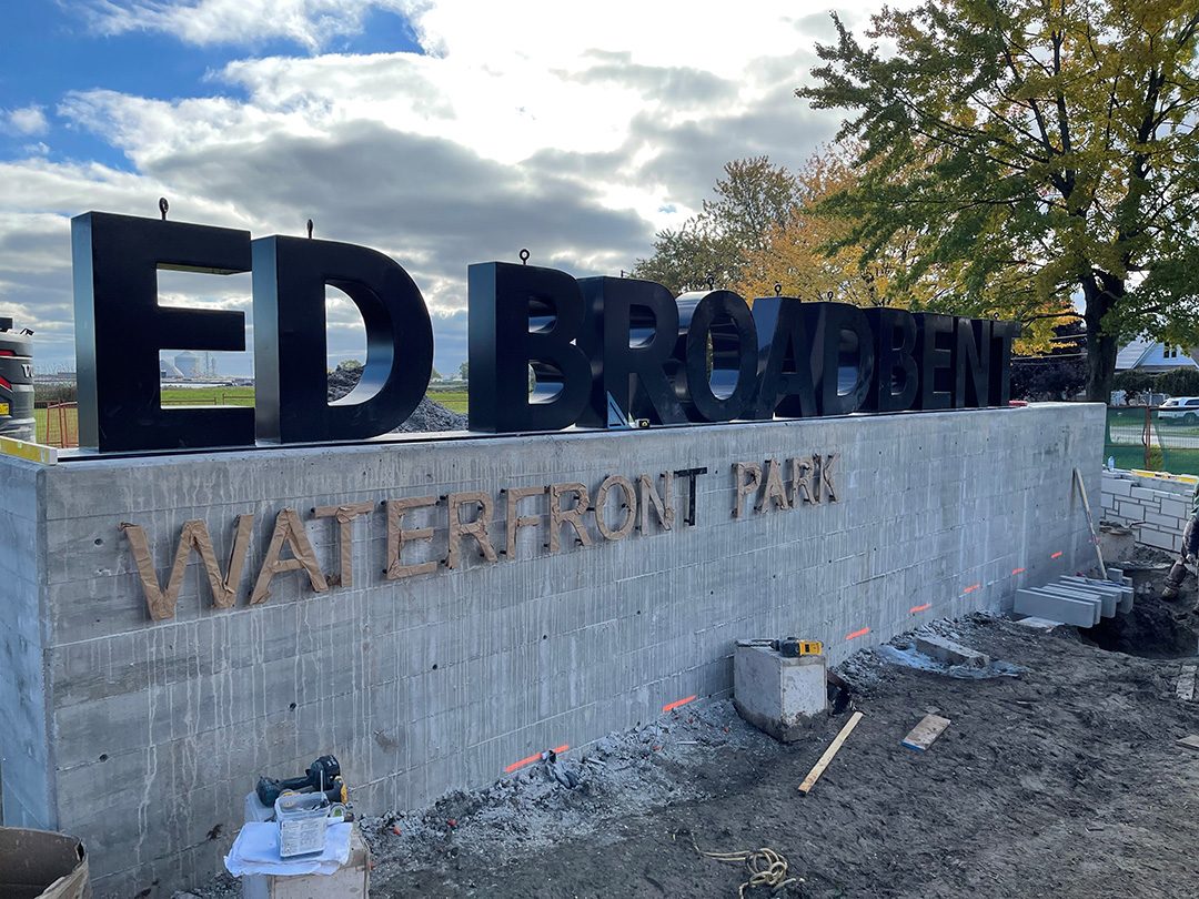 OSHAWA, Ont. - The sign at the new Ed Broadbent Waterfront Park in Oshawa. Photo courtesy of Mike Saulnier