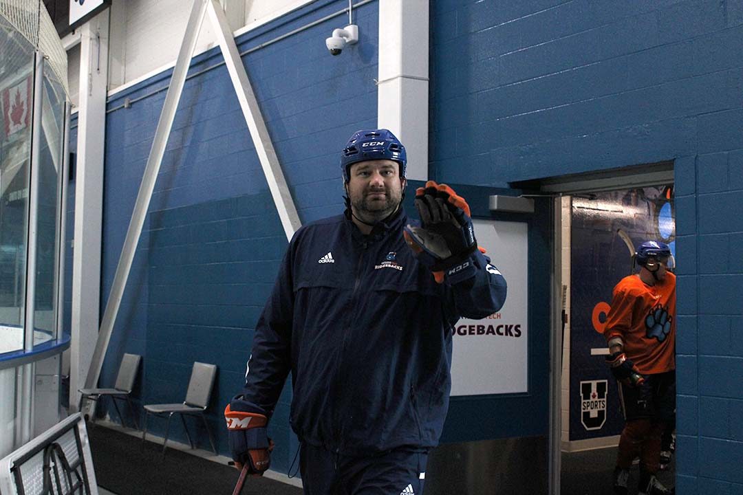 Paul Ranger at the Ridgeback men's hockey practice. Photo by Kayla Jackson