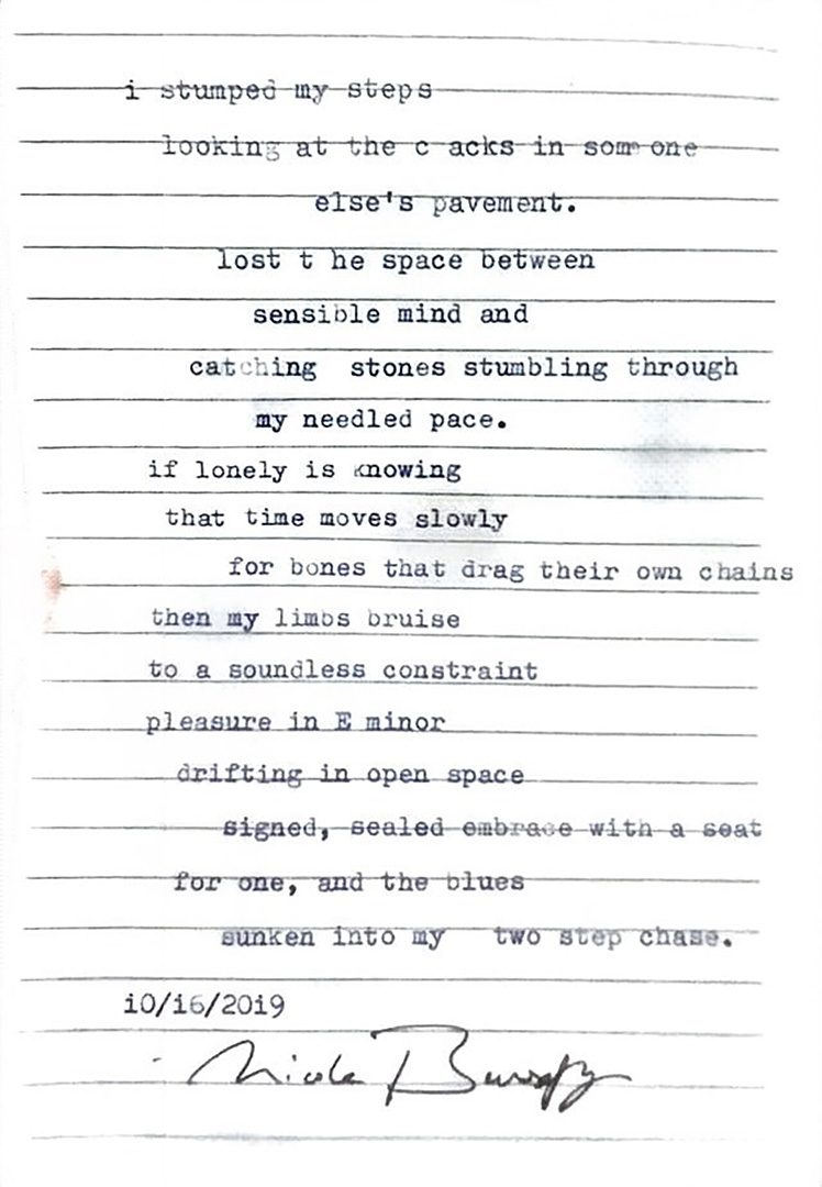 A poem written by Nicole Bhersafi, The Typist Inc.