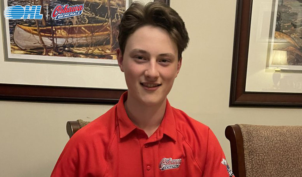 Defenceman David Bedkowski committing to the Oshawa Generals in June 2022. The Generals selected him 36th overall in the 2022 OHL draft.