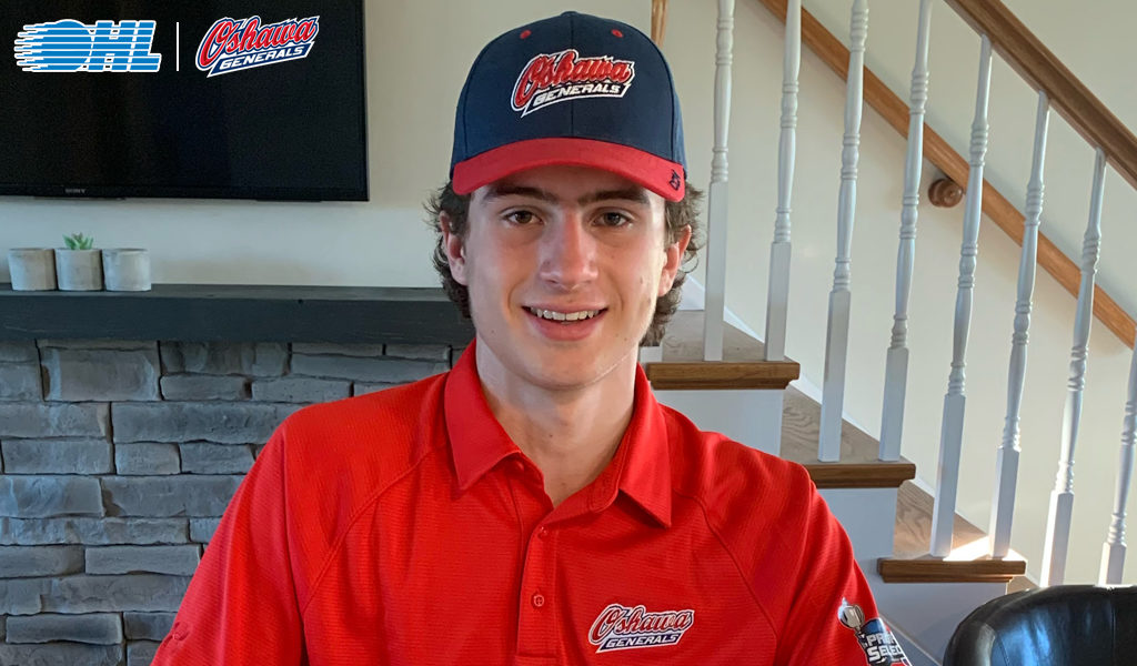 Defenceman Ben Danford committing to the Oshawa Generals in May 2022. The Generals selected him 14th overall in the 2022 OHL draft.