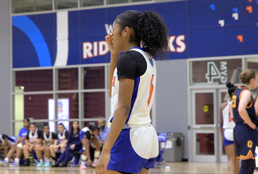 Ontario Tech women's Ridgeback basketball player Nadia Ismaila is disappointed after a referee's call.