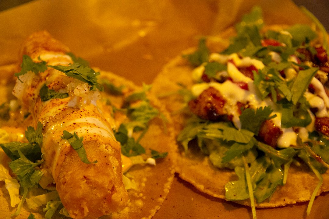 Baja fish (left) and chicken (right) tacos.