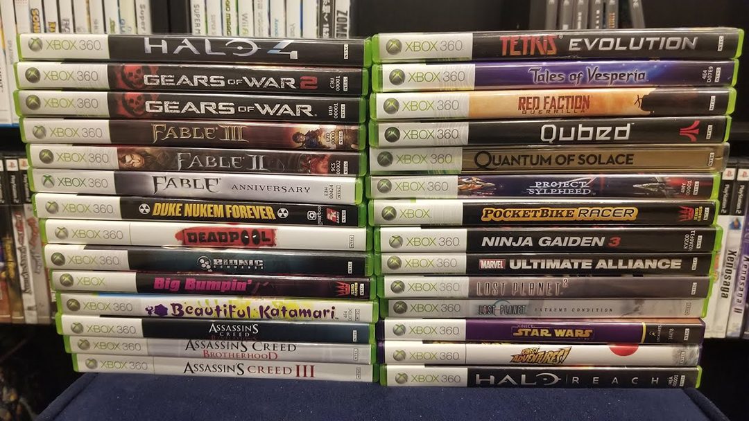 A collection of Xbox 360 games.