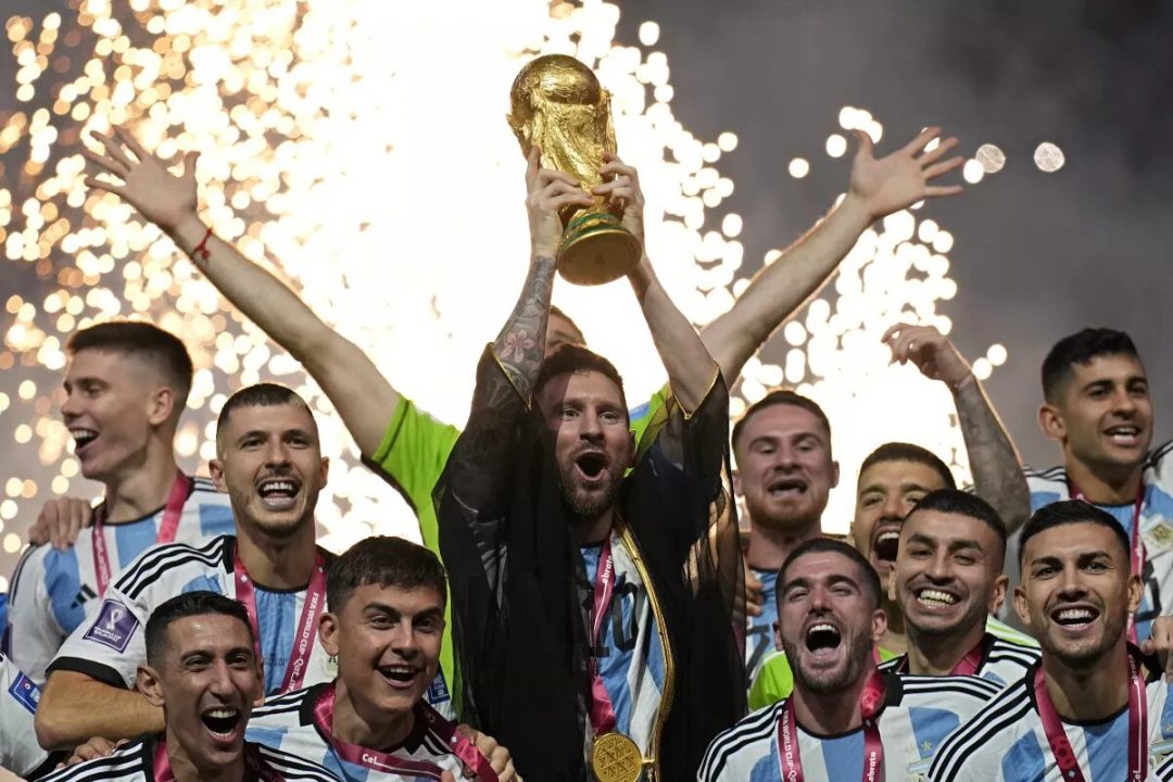 Argentina captain Lionel Messi lifting the World Cup after defeating France in the final in Qatar.