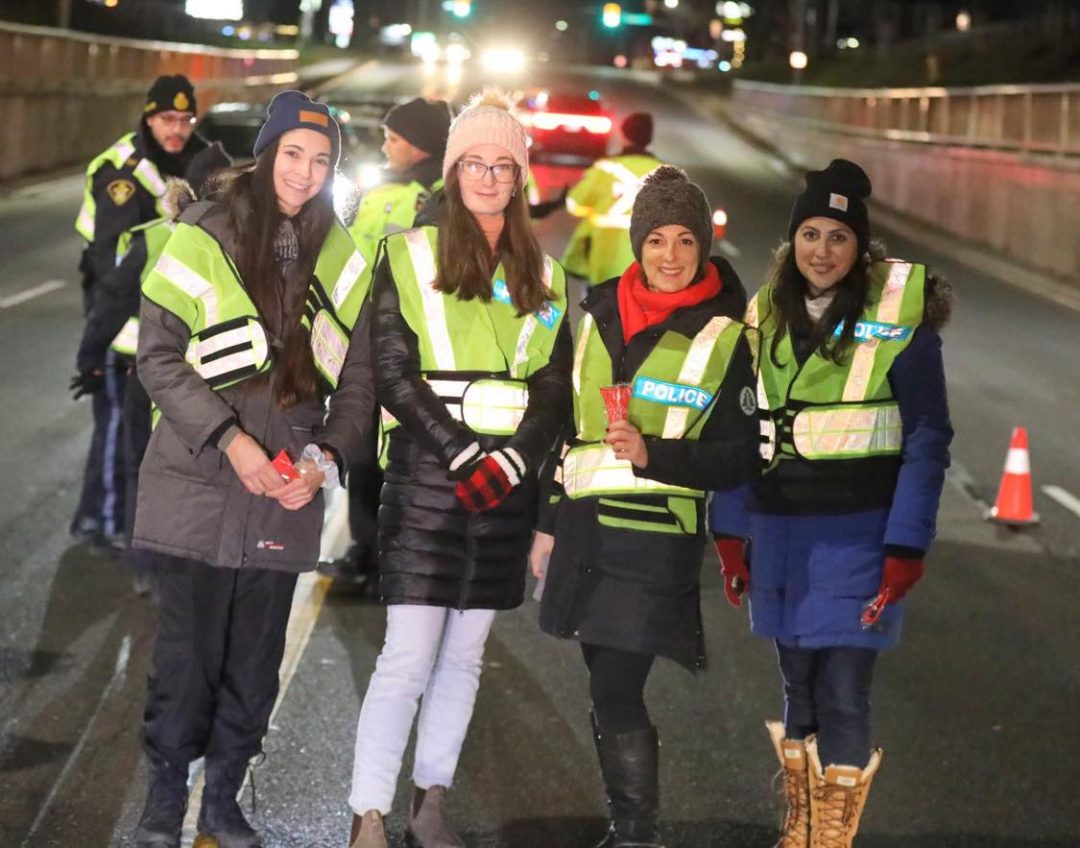 Members of MADD Durham Region out on the R.I.D.E. lines before New Years' Day.