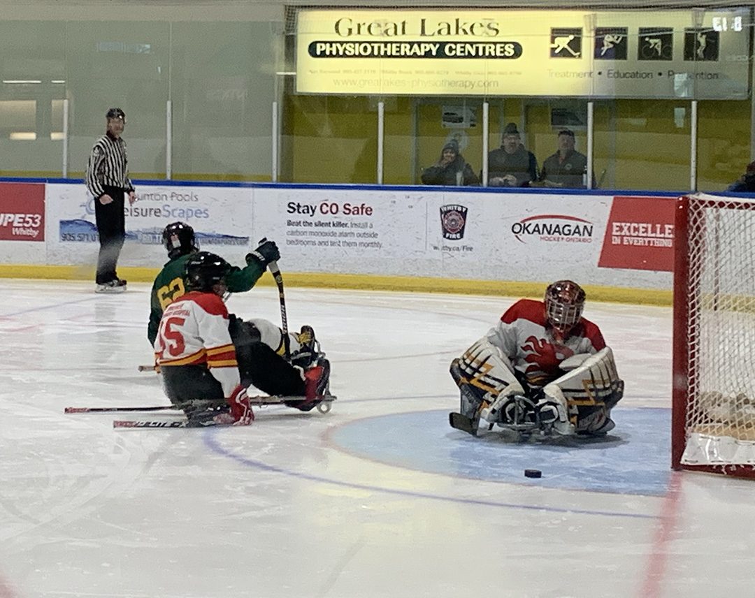 Athletes compete in sledge hockey competition at the Ontario Parasport Games. The games were played at Iroquois Park Sports Centre in Whitby.