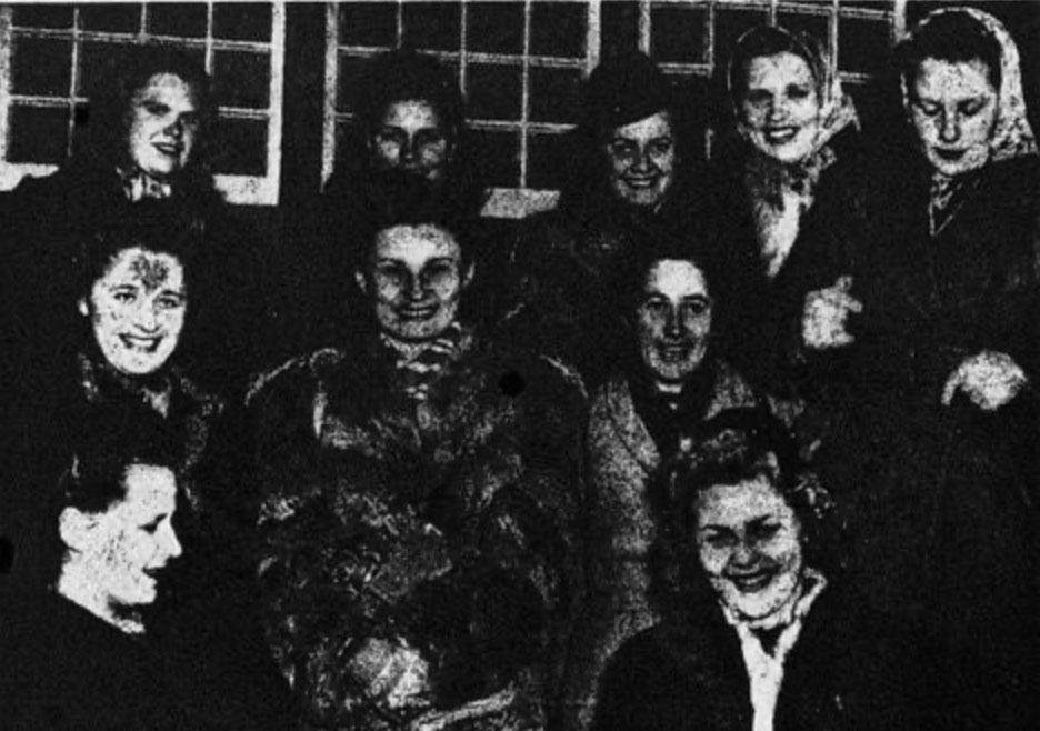 Women from Ukraine and Germany arriving for work at Whitby on March 12, 1948.