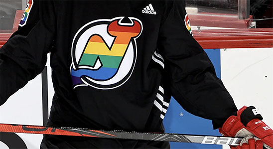The New Jersey Devils' Pride jersey was worn this year in support of the LGBTQ+ community