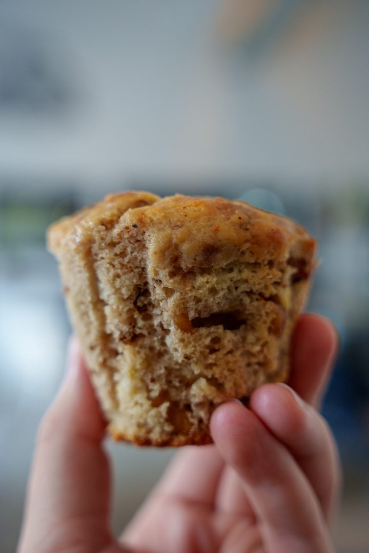 A tightly-focused photo of Kind Bakehouse's carrot muffin sold by Jacked Up Coffee.