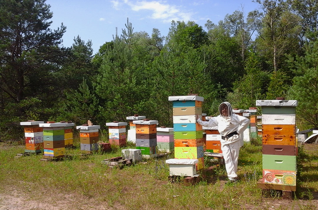 JoAnn, local beekeeper standing outside at one of her bee yards in the Clarington region.