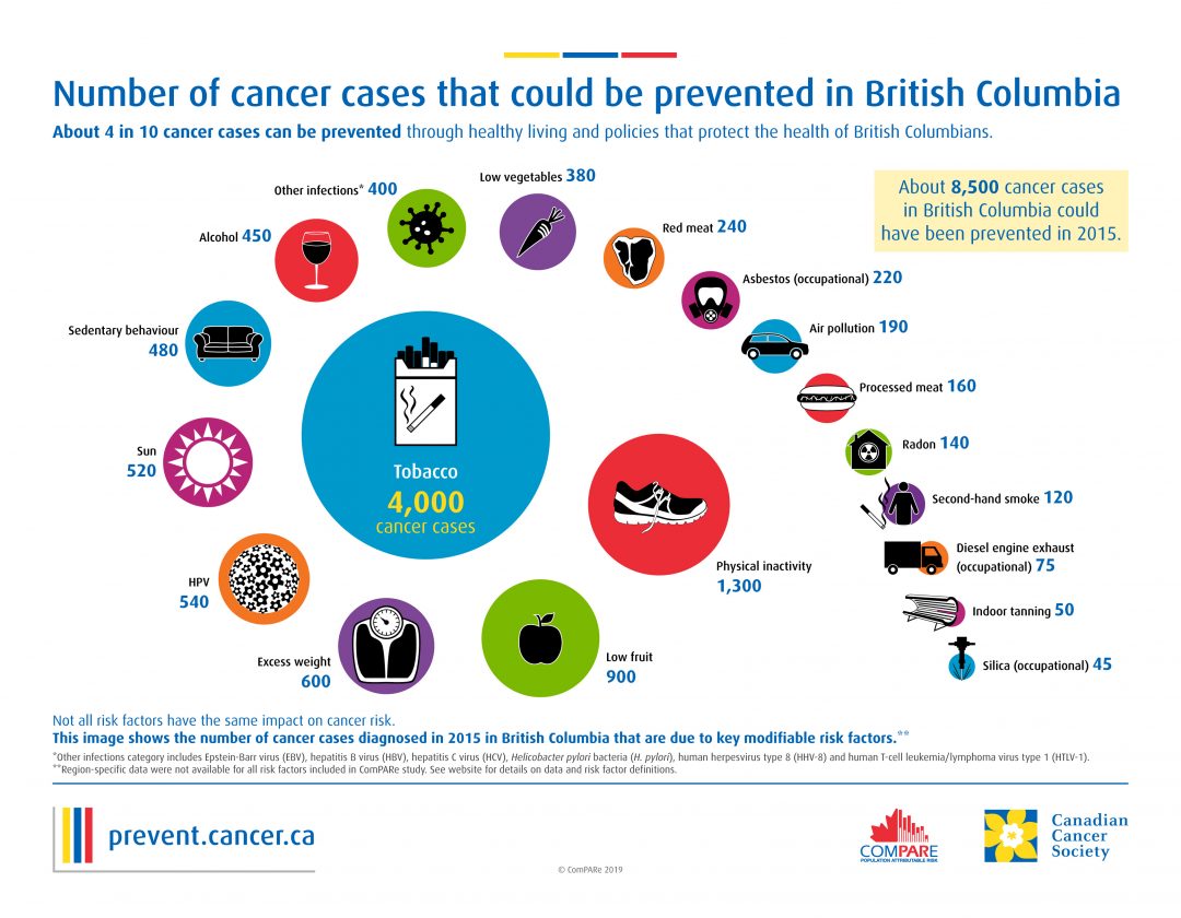 A Canadian Population Attributable Risk of Cancer (comPARe) study first published in 2014, looked at cases of cancer in Canada and key attributable causes that could have been prevented through life changes, like healthy eating and exercise.