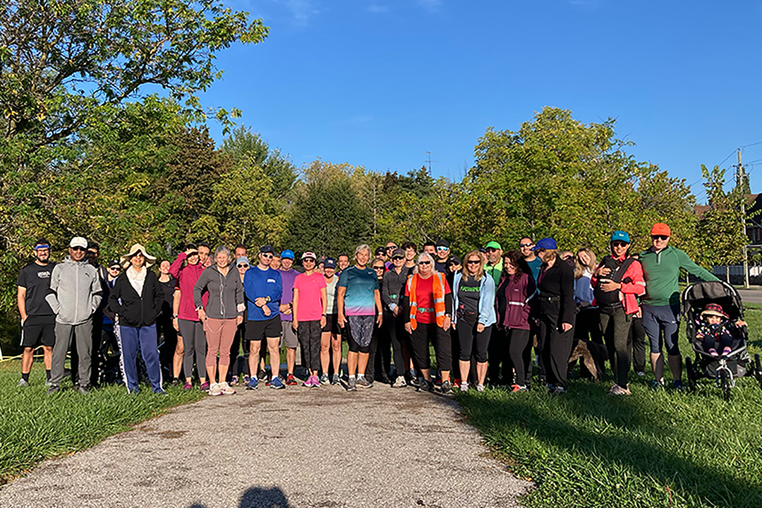 Parkrun participants and volunteers gather at Duffins Trail,  Elizabeth, and Highway two in Ajax On. Oct 5, 2024.