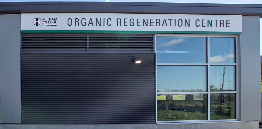 The Organic Regeneration Centre, featuring a biodigester, at Durham College in Whitby, Ont., on Oct. 9, 2024, converting organic waste into valuable resources like compost and energy to promote sustainable food management.