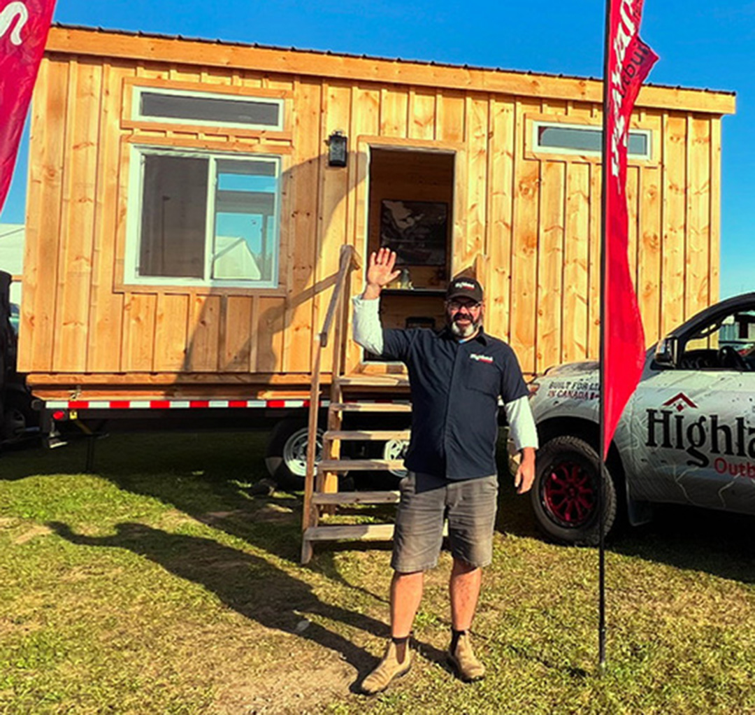 Christian Walsh, the founder and owner of Highland Outbuildings, a Barrie-area-based bunkie builder, at an event in Lindsay, Ont. on Oct. 3, 2024. Christian Walsh/Highland Outbuildings.