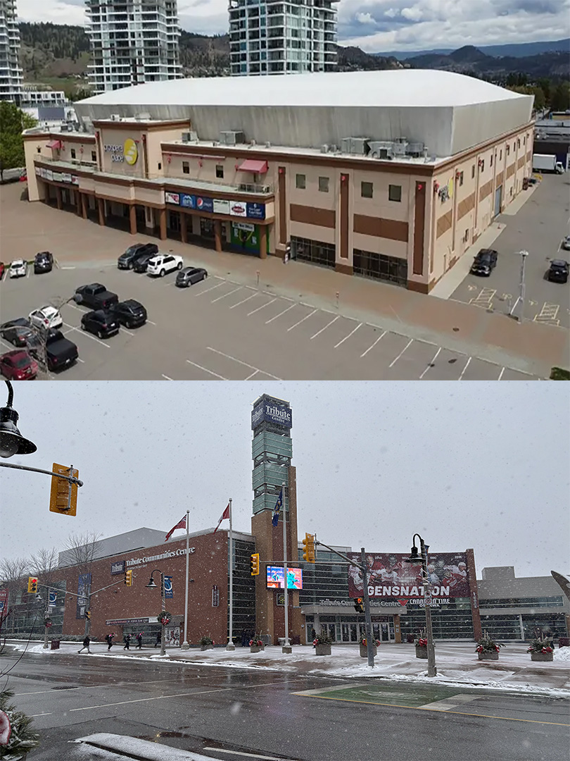 Top: Prospera Place, Home of the Kelowna Rockets, located in Kelowna B.C.   Photo courtesy Global news 

Bottom: Tribute Community Centre, Home of the Oshawa generals, located in Oshawa, ON. Photo taken on saturday December 7th 2024