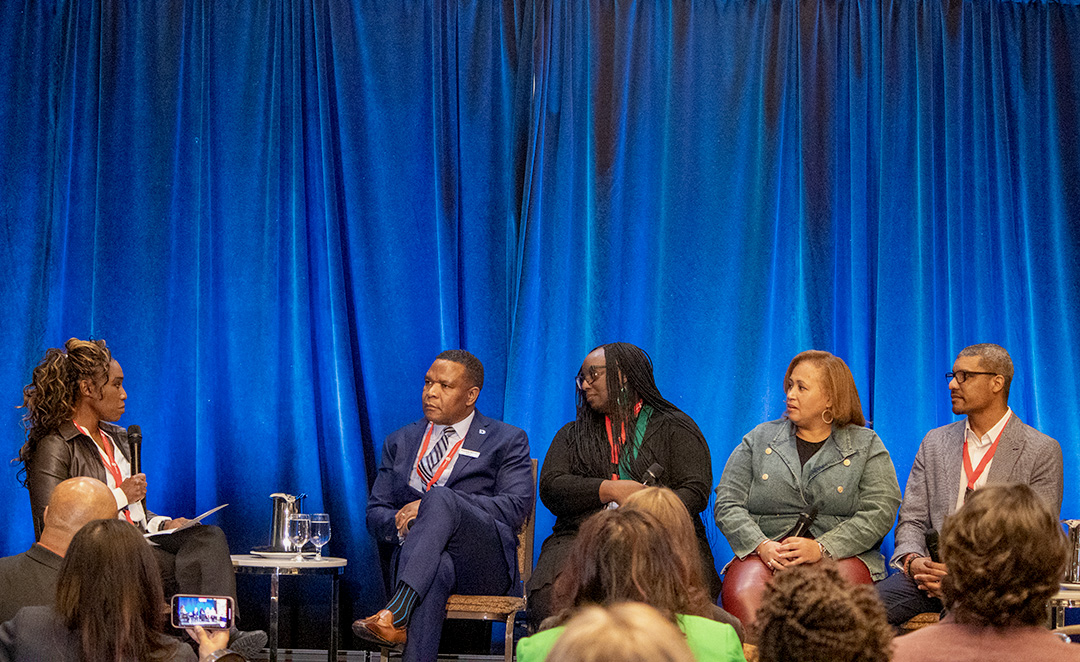 From left: Moderator Judith Tait, Francis Garwe, CEO of Durham Community Health Centre; Natasha Hakkuday, therapist, speaker and comedian; Nikki Clarke, national business and membership manager for the Canadian Black Chamber of Commerce; and Mark Lorray, business coach and author.