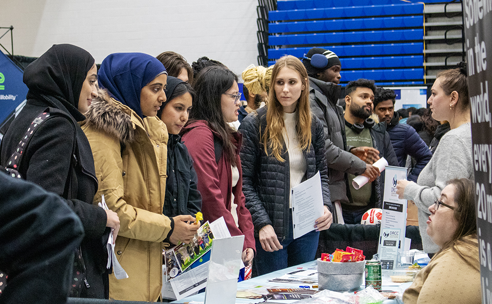 Students asking questions at the Job fair.