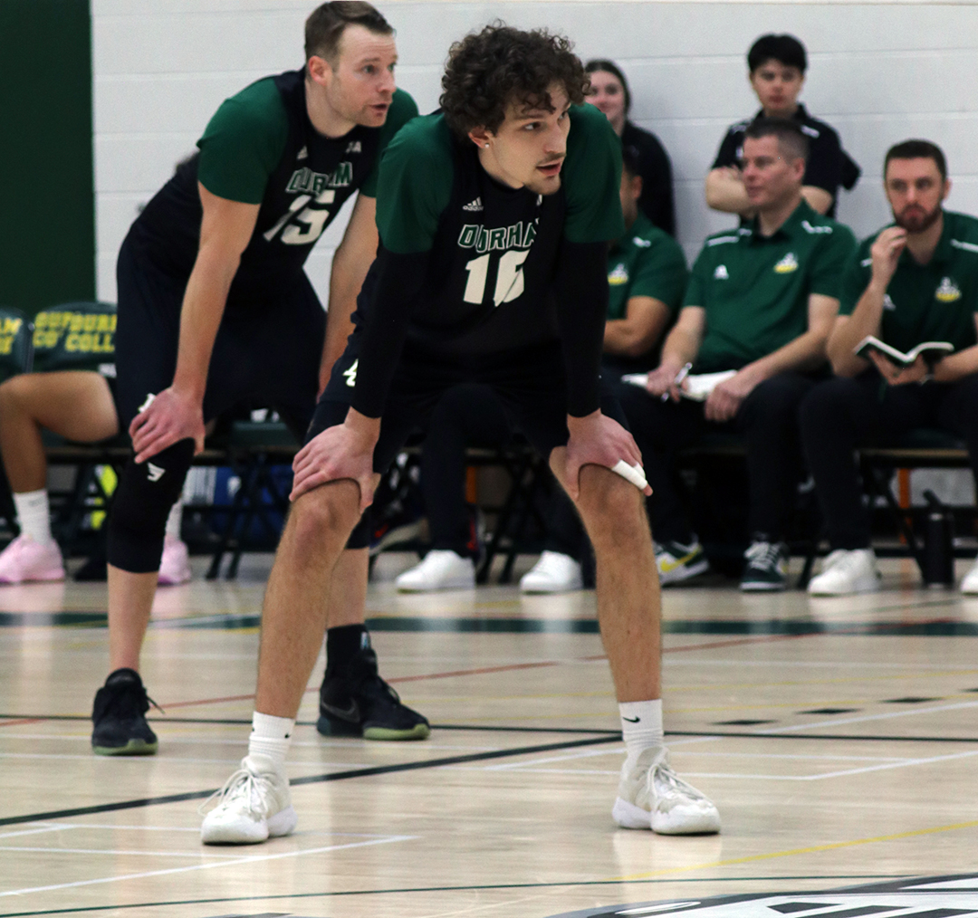 Will Doucet and Pietrus Kuypers ready to block shots during Durham’s match against Algonquin.