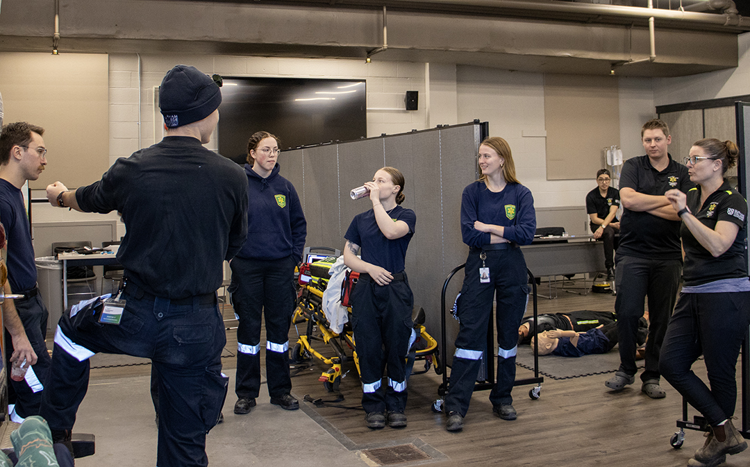 Paramedic students getting a breif before tarining.