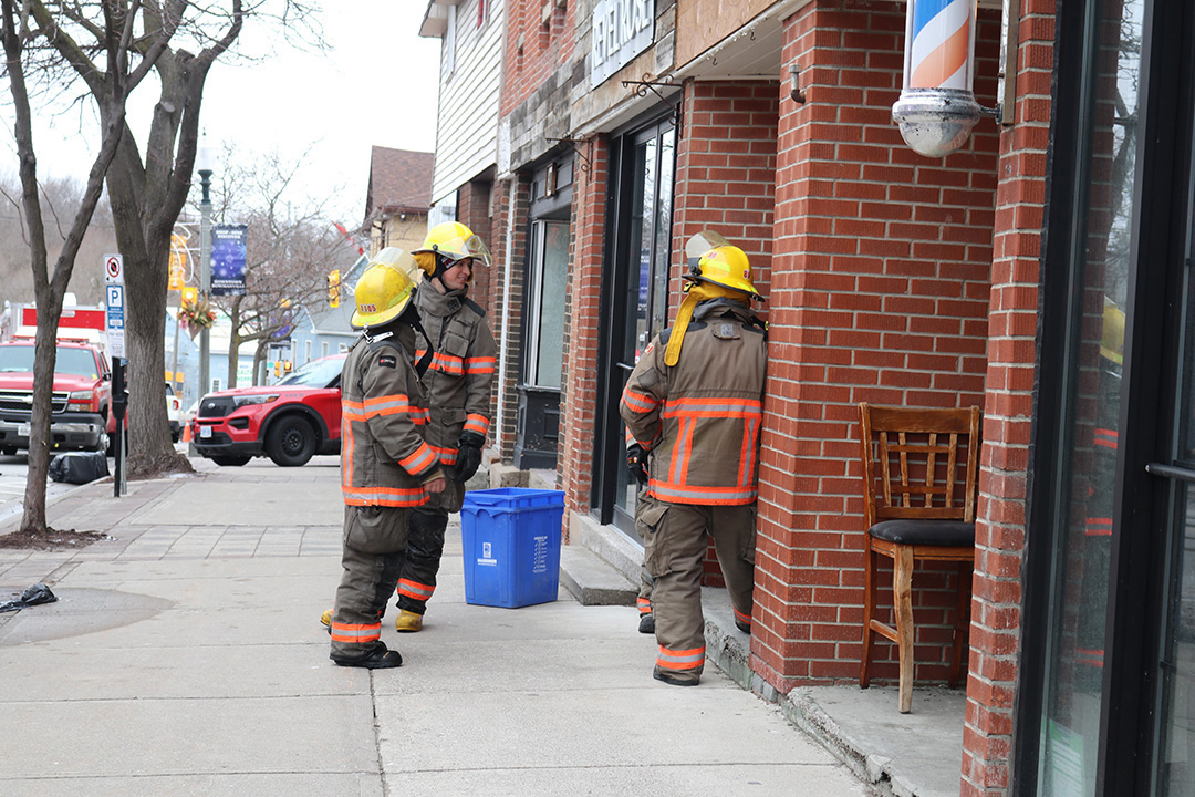 Firefighters on the scene of a major fire in historic downtown Bowmanville, Ont. on Mar. 6, 2025.