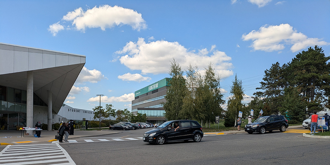 Impeded traffic flow due to the full-time support staff strike at Durham College