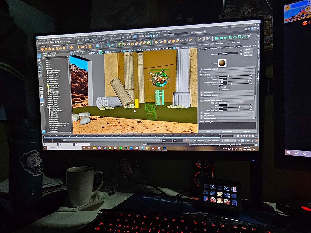 Sena's work laptop displaying his current project