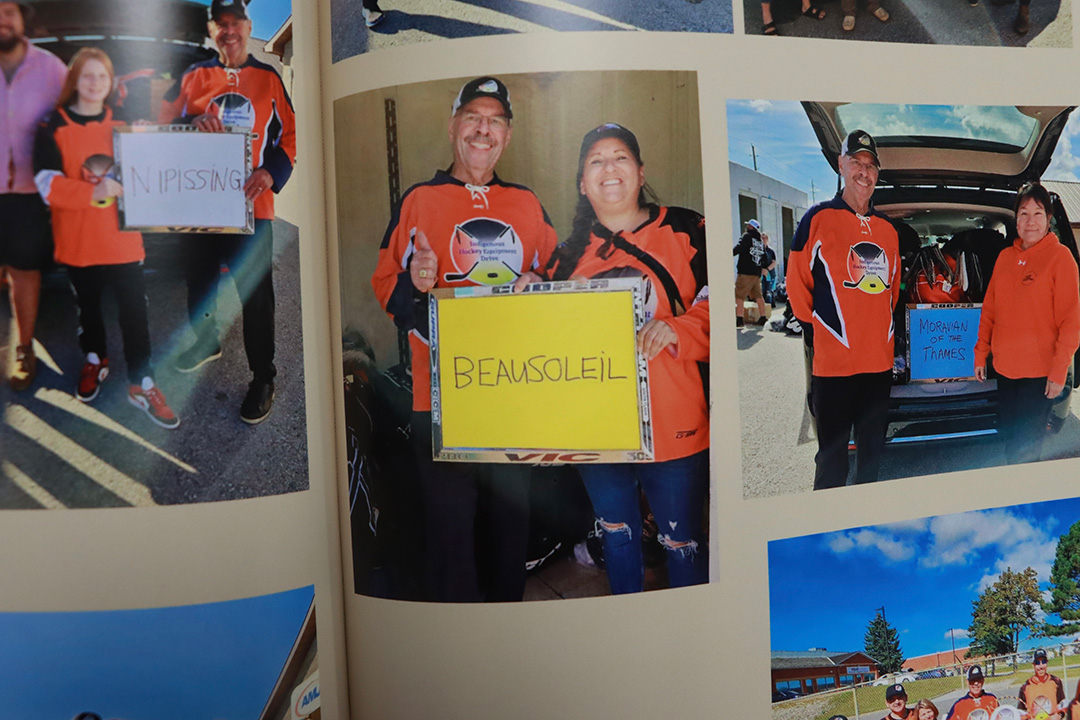 Photo album in Their Opportunity Charity HUB in Oshawa on December 4th, 2025. This photo is when Their Opportunity equipment drive went to Beausoleil First Nation.